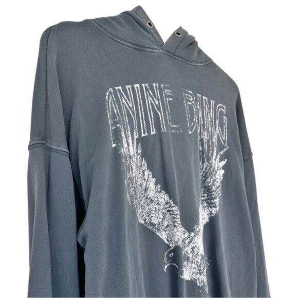 Anine Bing Rowe Eagle Ash Gray Oversized Pullover Hoodie Sweatshirt Size XS - Picture 4 of 13